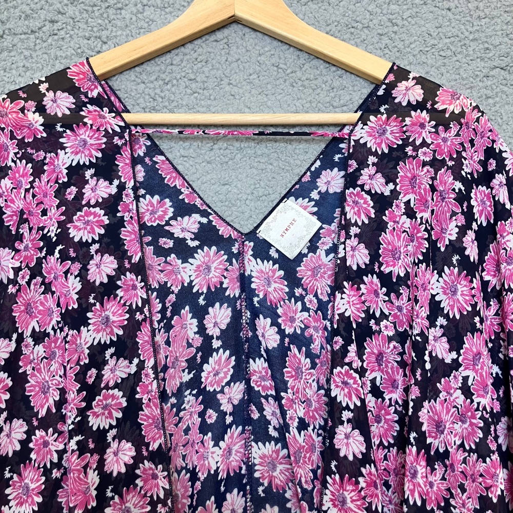 Nymphe Anthropologie Women OS Floral Kimono Wrap Navy Pink Daisy Sheer Cover Up - Picture 5 of 6